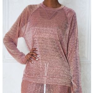 24k Rose Gold Sheer Raglan Crew Neck Sweatshirt